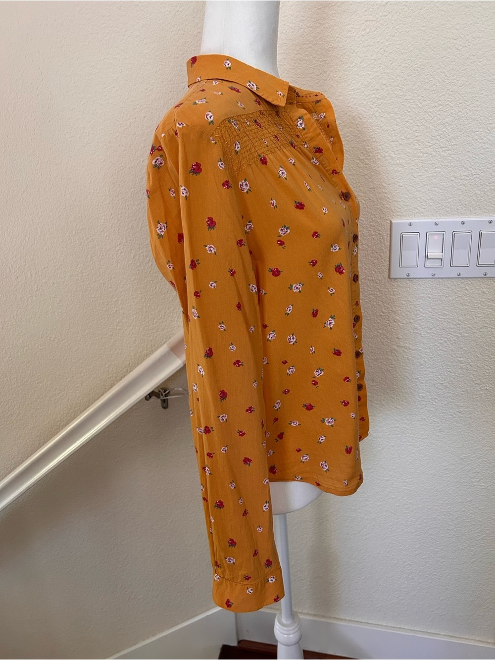 Anthropologie Maeve Phyllis Button Down Shirt Floral Mustard Yellow size 8 - Picture 6 of 11